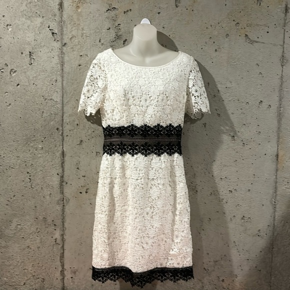 Anthropologie Dresses & Skirts - Anthropologie Shani White Lace Dress W/ Black Lace Accents Size - 6